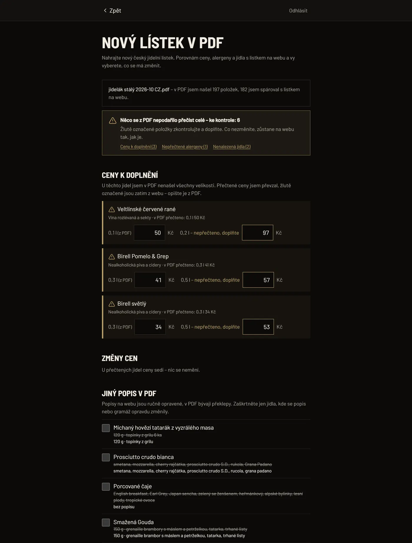 Porovnání nového PDF lístku s lístkem na webu
