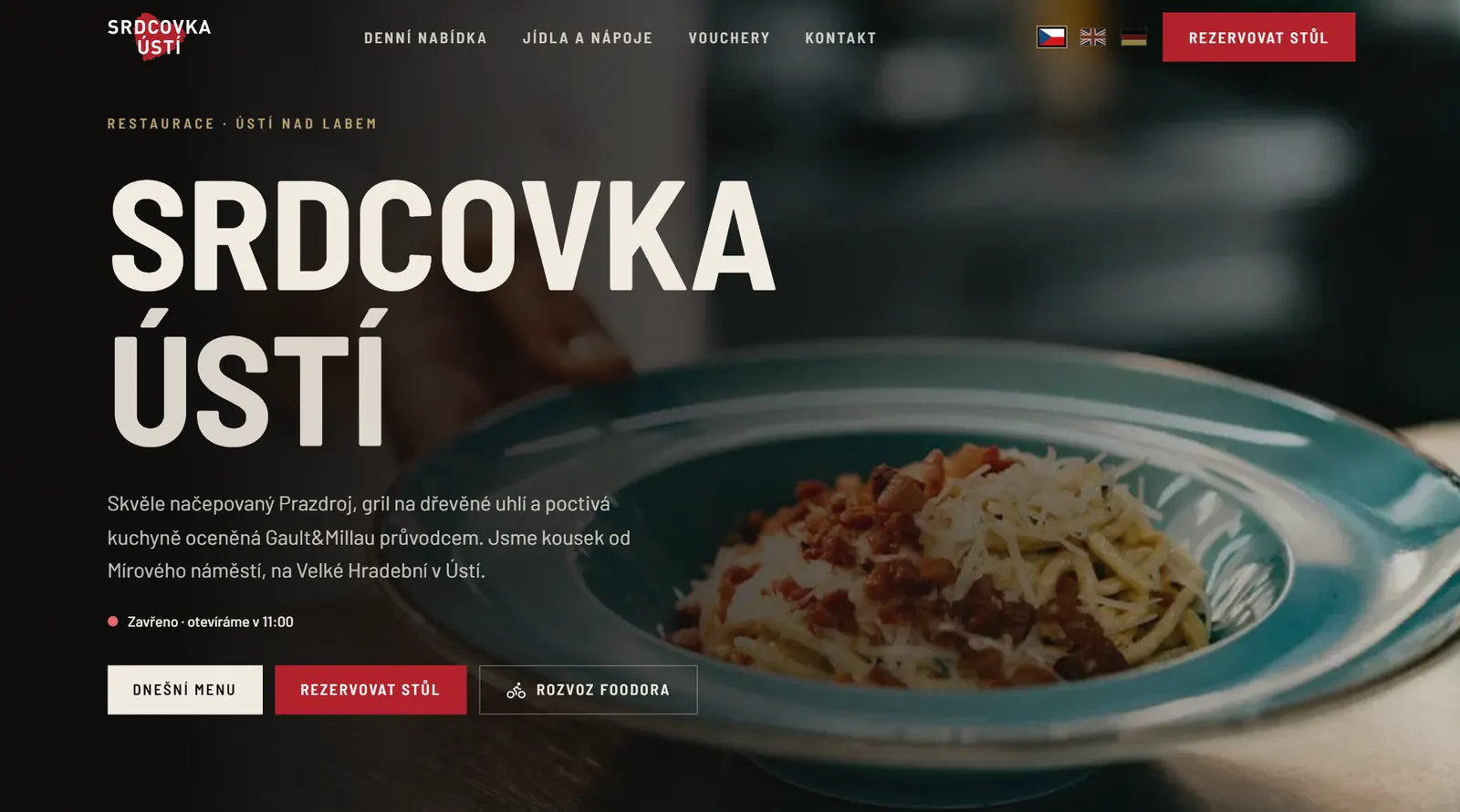 Úvodní stránka webu restaurace Srdcovka Ústí